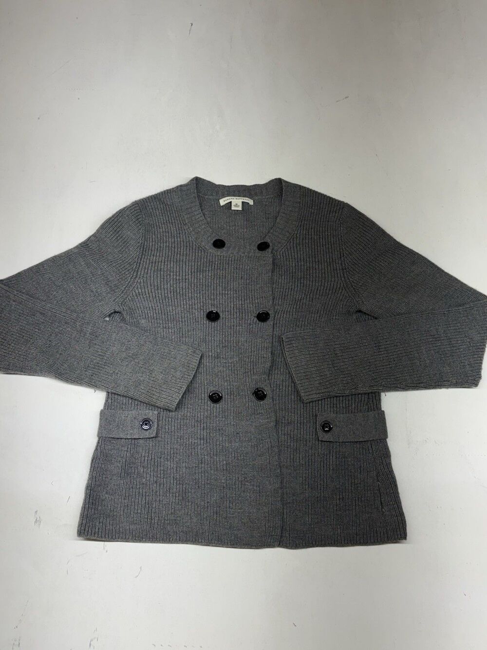 Banana Republic Double Breasted Cardigan Sweater Gray Merino Wool Blend Size M